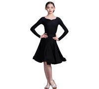 Abiti per Ragazze, Abito da Ballo Latino a Maniche Lunghe, Abito da Ballo in Nylon per Bambini Abito da Ballo da Competizione Festa Spettacolo sul palco Allenamento,Nero,120cm