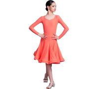 Abiti per Ragazze, Abito da Ballo Latino a Maniche Lunghe, Abito da Ballo in Nylon per Bambini Abito da Ballo da Competizione Festa Spettacolo sul palco Allenamento,Arancia,110cm