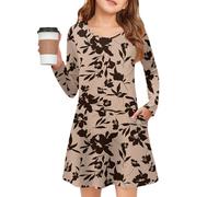 Abiti Per Ragazze Vestito Da Ragazza A Maniche Lunghe Abito A Maniche Lunghe Con Girocollo Patchwork Design E Tasche In Materiale Morbido Per Tutti I Giorni E Il Tempo Libero, 01-marrone chiaro, 120