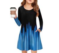 Abiti Per Ragazze Vestito Da Ragazza A Maniche Lunghe Abito A Maniche Lunghe Con Girocollo Patchwork Design E Tasche In Materiale Morbido Per Tutti I Giorni E Il Tempo Libero, 01 blu chiaro, 120