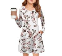 Abiti Per Ragazze Vestito Da Ragazza A Maniche Lunghe Abito A Maniche Lunghe Con Girocollo Patchwork Design E Tasche In Materiale Morbido Per Tutti I Giorni E Il Tempo Libero, 01-bianco, 140