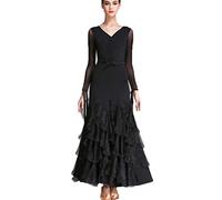 Abiti Pieghettati da Sala da Ballo da Donna Costumi da Allenamento per Salsa E Flamenco Elegante Abbigliamento da Ballo Foxtrot Valzer Prestazione Gonna per La Pratica del Tango,Nero,XL