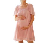 Abiti premaman estivi con scollo quadrato a maniche corte con volant abito a strati con volant arricciato e design a punto smock abito corto per gravidanza per servizi fotografici baby shower vacanze