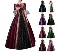 Abiti rococò da donna del 1800 UK medievale vittoriano regina pizzo manica campana abito da ballo adulti rinascimentale Halloween Costme vintage tea party ballo in maschera Festivel Fancy Dress, Rosso