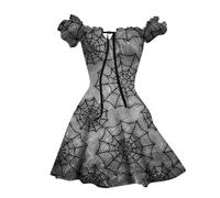 Abiti sanguinosi da donna al ginocchio, abito gotico da donna con stampa sanguinosa, maniche a sbuffo, abito midi con lacci, abito sexy per feste, Halloween, feste, grigio., M