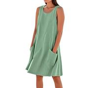 Abiti senza maniche in lino di cotone per le donne UK Casual Estate Swing Breve Sundress con tasche Vestito da donna Canotta Plus Size I miei ordini Vendita Ordine di liquidazione 2025 Tendenza, Verde