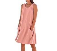 Abiti senza maniche in lino di cotone per le donne UK Casual Estate Swing Breve Sundress con tasche Vestito da donna Canotta Plus Size I miei ordini Vendita Ordine di liquidazione 2025 Tendenza, rosa