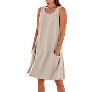 Abiti senza maniche in lino di cotone per le donne UK Casual Estate Swing Breve Sundress con tasche Vestito da donna Canotta Plus Size I miei ordini Vendita Ordine di liquidazione 2025 Tendenza, cachi