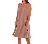 Abiti senza maniche in lino di cotone per le donne UK Casual Estate Swing Breve Sundress con tasche Vestito da donna Canotta Plus Size I miei ordini Vendita Ordine di liquidazione 2025 Tendenza, Rosso