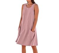 Abiti senza maniche in lino di cotone per le donne UK Casual Estate Swing Breve Sundress con tasche Vestito da donna Canotta Plus Size I miei ordini Vendita Ordine di liquidazione 2025 Tendenza, vino
