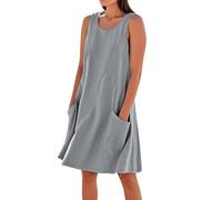 Abiti senza maniche in lino di cotone per le donne UK Casual Estate Swing Breve Sundress con tasche Vestito da donna Canotta Plus Size I miei ordini Vendita Ordine di liquidazione 2025 Tendenza