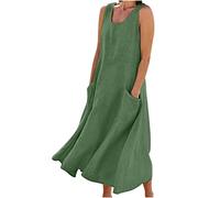 Abiti senza maniche per le donne Autunno Estate Scollo a V Lino Maxi Abiti lunghi larghi Donna 2025 Moda, C-25 Verde Lime, L