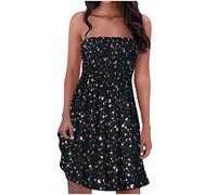 Abiti senza spalline senza maniche per le donne UK Vintage Boho stampa floreale abito smocked estate spiaggia coprire casual swing corto prendisole miei ordini vendita ordine di liquidazione 2025