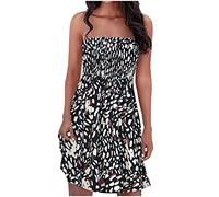 Abiti senza spalline senza maniche per le donne UK Vintage Boho stampa floreale abito smocked estate spiaggia coprire casual swing corto prendisole miei ordini vendita ordine di liquidazione 2025