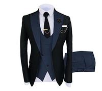 Abiti Slim Fit 3 pezzi per Uomo Tuxedo Formale Wedding Business Bride Dinner Blazer Gilet Pantaloni Set, Blu 3., 6XL