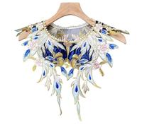 Abiti Staccabile Collare Finto Perle Scialle Perline Avvolgere Antico Ricamo Floreale Collana Leggero Capelet Accessorio di Abbigliamento Cinese Tradizionale, blu navy, Taglia unica