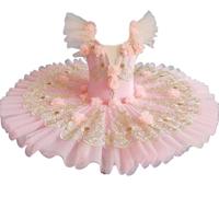 Abiti tutù per Bambine, tutù da Balletto con Paillettes Ricamate in Pizzo, Costume da Competizione di Danza per Bambini Modello Little Swan,Rosa,130