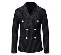 Abiti Uomo Slim Fit Doppiopetto Righe Giacca Uomo Lavoro Affari Banchetto Nozze all-Match Abiti Uomo Moda Classico Stile Urbano Giacca Uomo C-Black XXL