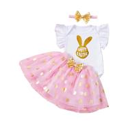 Abiti Vestito Bambina 3 Pezzi Neonata La mia Prima Pasqua Tutina A Costine Maniche Lunghe+ Gonna + Fascia Regalo Bimba Vestiti Neonato Femmina Estivi per Pasqua Festa (Gold, 3-6 Months)