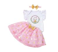 Abiti Vestito Bambina 3 Pezzi Neonata La mia Prima Pasqua Tutina A Costine Maniche Lunghe+ Gonna + Fascia Regalo Bimba Vestiti Neonato Femmina Estivi per Pasqua Festa (White, 12-18 Months)