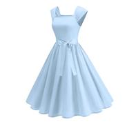 Abiti vintage da donna anni 1940, a pieghe, a linea A, abito midi elegante, stile Audrey Hepburn, prendisole con scollo quadrato, senza maniche, con fiocco in vita, abiti da fata per feste e balli di