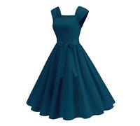 Abiti vintage da donna anni 1940, a pieghe, a linea A, abito midi elegante, stile Audrey Hepburn, prendisole con scollo quadrato, senza maniche, con fiocco in vita, abiti da fata per feste e balli di