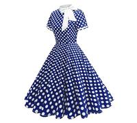 Abiti vintage da donna anni '40, abito midi a pieghe in stile Audrey Hepburn, abito retrò con stampa a pois prendisole da fata prendisole a O collo a maniche corte prendisole con cintura per feste