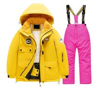Abitini per Bambina Tuta da Sci per Bambini in Pile Giacca Multitasche e Pantaloni per Bambini Inverno Windbroof Snowboard Tute da Neve Calde Invernali Unisex (Red 12-14 Years)