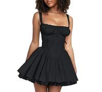 Abito a Bustino con Corsetto y2k Abito da Donna in Pizzo Bianco con Spalline Sottili Senza Maniche a Vita Alta A Line Mini Abito -Come Mostrato nella Foto-L