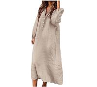 Abito a Camicia Lunghi da Donna Vestiti in Cotone e Lino Taglie Forti Abiti con Scollo a V con Bottoni Abiti Estivi a Tunica Casual a Maniche Lunghe Vestiti da Pullover Estivi da Spiaggia Semplici