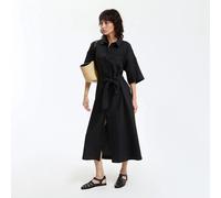 Abito a camicia lungo con maniche al gomito con cintura Nero XL Tinta unita
