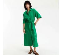 Abito a camicia lungo con maniche al gomito con cintura Verde M Tinta unita