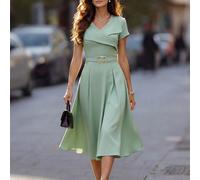 Abito a campana con colletto e vita in tessuto di colore verde menta, silhouette elegante e lusinghiera, adatto come regalo di compleanno, per appuntamenti, feste, lavoro, scuola, viaggi, fotografia d