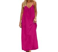 Abito a canotta senza schienale da donna UK Ladies Flowy Open Back Lounge Abiti per vacanze Beach House Tinta unita Abiti estivi da donna Casual Scollo a V senza maniche Maxi abiti eleganti, Rosa