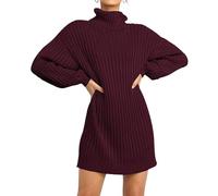 Abito a Collo Alto, Abito Lungo Oversize con Collo Alto, Tunica in Maglia Taglie Forti