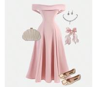 Abito a-line a vita cinica, rosa tinta unita, a spalle scoperte, in maglia, adatto a ragazze pre-adolescenti, elegante stile vintage, ideale per vacanze, feste, San Valentino, matrimoni 8Y,9Y,10Y,11Y,