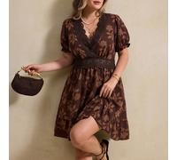 Abito a-line con pizzo sulla vita, elegante stile francese da vacanza, in tessuto jacquard, adatto per primavera/estate 0XL,1XL,2XL,3XL,4XLPianteTessuto intrecciato