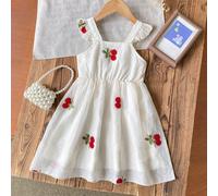 Abito a-line con volant e motivo a ciliegie. Caratterizzato da spalline con volant, fiocco 3D sulla schiena e silhouette a-line a palloncino che garantisce libertà di movimento mantenendo un aspetto e