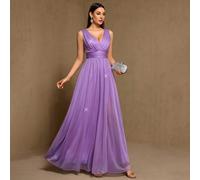 Abito a-line in rete senza maniche a scollo a v, elegante abito da festa viola, abito da cerimonia formale, abito da ospite di matrimonio, abito da cerimonia di laurea, banchetto primaverile L,M,S,XLC