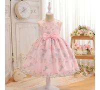 Abito a-line in rete senza maniche ricamato per giovani ragazze, decorazione elegante con fiocco 3D che aggiunge dolcezza e tenerezza. Adatto per uscite, picnic al parco per bambine che vogliono mostr