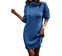 Abito a maglia aderente che avvolge i fianchi un complemento comodo e moderno abito maglione per le donne caldo ed elegante maglione a costine con collo alto, blu, M