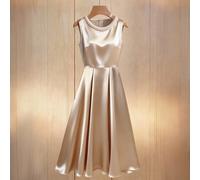 Abito a maglia con collo rotondo decorato con perle, elastico e lucente, aderente, che stringe in vita con linea A, abito alla moda ed elegante, adatto per la primavera e l'estate, adatto per l'uso qu