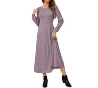 Abito a maglia da donna, a maniche lunghe, con scollo rotondo, per l'inverno, lunghezza al ginocchio, per l'autunno, casual, per il tempo libero, a maniche lunghe, Lilla, L