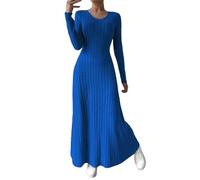 Abito a maglia da donna, invernale, a maniche lunghe, da notte, lungo, a tunica, elegante, linea A, girocollo, abito invernale, caldo, da donna, per la casa, per il tempo libero, Blu, L