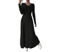 Abito a maglia da donna, invernale, a maniche lunghe, da notte, lungo, a tunica, elegante, linea A, girocollo, abito invernale, caldo, da donna, per la casa, per il tempo libero, Nero , S