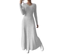 Abito a maglia da donna, invernale, a maniche lunghe, da notte, lungo, a tunica, elegante, linea A, girocollo, abito invernale, caldo, da donna, per la casa, per il tempo libero, grigio chiaro, S