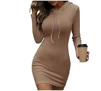 Abito a maglia per donna, invernale, elegante, pullover dress da donna, sexy, in tinta unita, con scollo a V, a maniche lunghe, caldo, slim fit, abiti con cappuccio, mini abito da donna stretto e