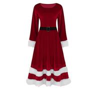 Abito a maglia Santa Velvet da donna, morbido Natale, abito da donna, abito da donna, linea A, a maniche lunghe, Colore: rosso, L