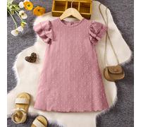 Abito a maniche corte con cappello in tessuto a pois per ragazza giovane con orlo a volant, look dolce e fresco e stile elegante, adatto per l'estate, le gite fuori porta e ogni occasione, offre unesp