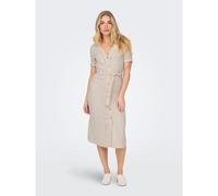 ONLY - Vestito camicia in misto lino color crema allacciato in vita-Bianco 38